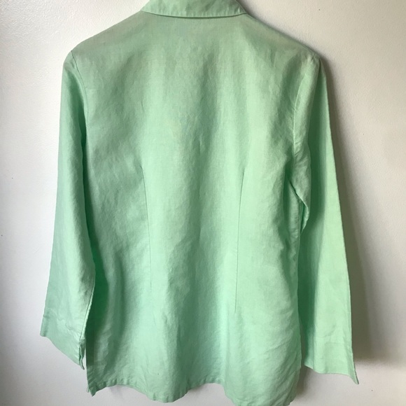 Mint Green Linen Blend Button Down Large - Picture 2 of 9